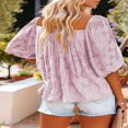 thumbnail image 4 of Womens Bell Sleeve Blouse Crewneck Lace Tops Floral Textured Babydoll Shirts, 4 of 6