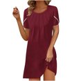 thumbnail image 2 of Gspmoly Robes Grande Taille pour Femmes aux Formes, Nouvelle Robe d'Été Décontractée pour Femmes à Col Rond, Couleur Unie, Ample, Plissée à la Poitrine, à Manches Courtes, Robe de Soirée pour Femmes jusqu'à 70 % de Rabais, 2 of 5