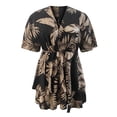 thumbnail image 4 of Women‘s Floral Print Mini Dress Pleated V Neck Drawstring Elastic Waist Ruffle Layered Mini Dress, 4 of 5