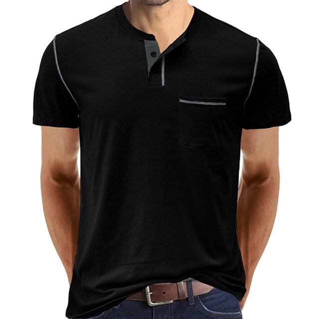 Dvkptbk Hommes Manches Courtes Décontracté Mode Col Rond Chandail Boutons T-Shirt Blouse en Liquidation