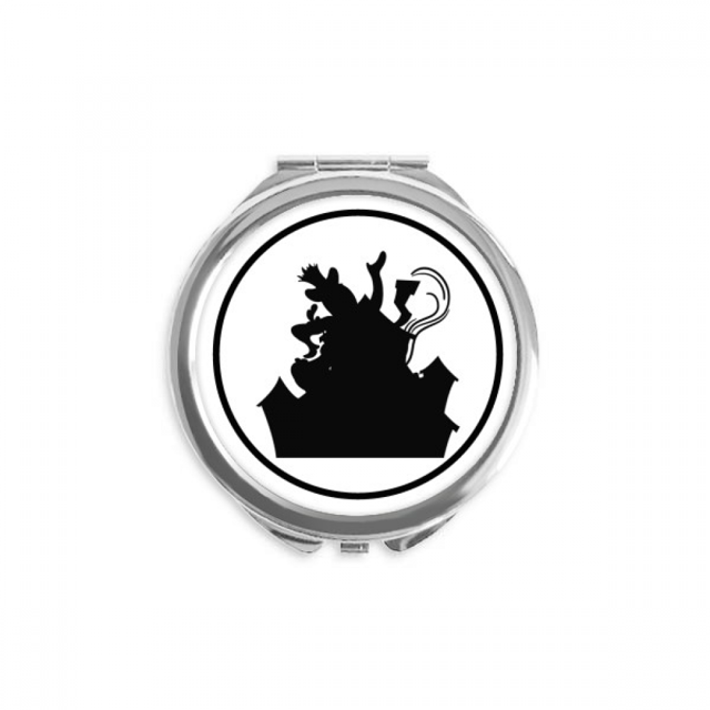 Clown Château Parc d'Attractions Noir Contour Main Compact Miroir Rond Portable Poche Verre
