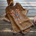 thumbnail image 2 of Blouses pour Femmes, T-Shirt Mode Décontracté Ample de Printemps Été pour Femmes, Couleur, Manches Courtes, Col Rond, Hauts Brodés, Blouse en Coton et Lin, 2 of 5