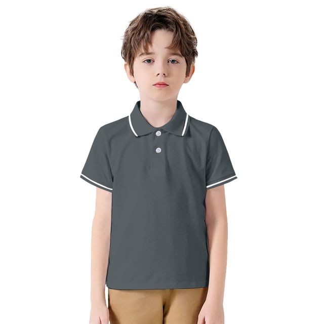 T-shirts Garçons Manches Courtes Décontracté Polo Uni Gris Foncé 5-6 Ans