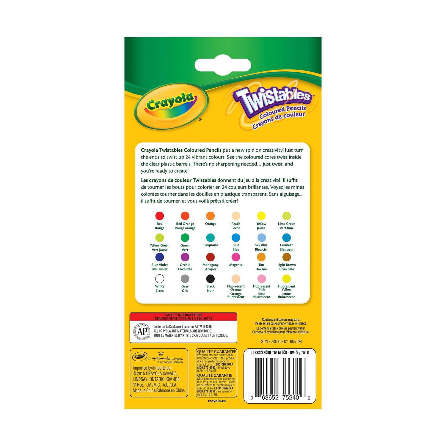 24 crayons de couleur effaçables Twistables