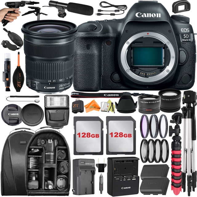 Canon EOS 5D Mark IV Appareil Photo Reflex Numérique avec Objectif 24-105mm + 2 Pcs 128 Go + Étui Sac à Dos + Téléobjectif + Ensemble d'Accessoires ZeeTech