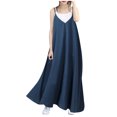 thumbnail image 1 of Fridja Jupe Ample Unie pour Femmes Col en V Dos Ouvert Robe Longue à Bretelles Robe de Soirée, 1 of 9
