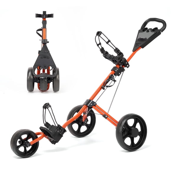 Naipo Golf Sac Poussoir pour Chariot Pliant à 3 Roues, Tirage de Golf avec Tableau d'Affichage, Poignée Ajustable, Grand Empattement pour Différents Terrains, Orange