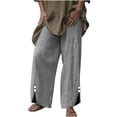 thumbnail image 1 of Diufon Wide Leg Pants for Women Button Down Cotton Linen Straight Pants Casual Solid Color Side Split Trousers, 1 of 5