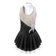 thumbnail image 2 of MSemis Enfants Filles Sans Manches Paillettes Floral Justaucorps de Ballet Tutu Jupe Patinage Artistique sur Glace et à Roulettes Robe de Compétition Costume Noir 10, 2 of 7