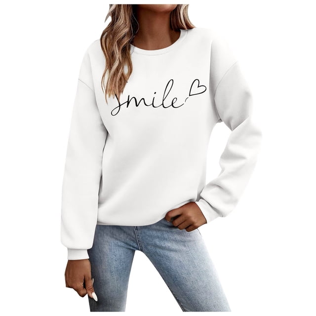 Chandails pour Femmes Automne Superposition Haut Col Rond Chandail à Rayures Manches Longues Hauts Décontractés Tenue de Détente Confortable Chandail Sport Femme Blanc P