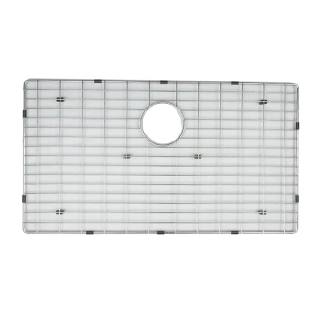 American Imaginations Grille d'Évier de Cuisine de 29 Po L AI-34698, Grille d'Évier Rectangulaire en Acier Inoxydable avec Fini chrome et Quincaillerie Noire, Conçue pour une installation à Encastrer avec une Découpe Centrale Circulaire pour drain, avec un Motif de Grille Moderne et une certification CSA, Idéale pour Protéger les Éviers de Cuisine et Souvent Utilisée pour Garder la Vaisselle Surélevée pour le Séchage.