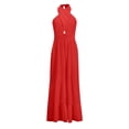 thumbnail image 4 of Robe d'Été pour Femmes à Col Licou Croisé Sans Manches, Couleur Unie, Découpes, Dos Nu, Fluide, Ligne A, Robe Maxi, 4 of 5