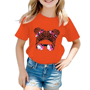PMVFHDE Hauts pour Fille Hauts d'Été pour Fille T-Shirts pour Fille Coupe Ample Hauts Tube pour Filles T-Shirts pour Fille T-Shirt Mignon à Imprimé Graphique Col Rond Manches Courtes T-Shirt d'Été Décontracté Hauts Noir, 5-6 Ans