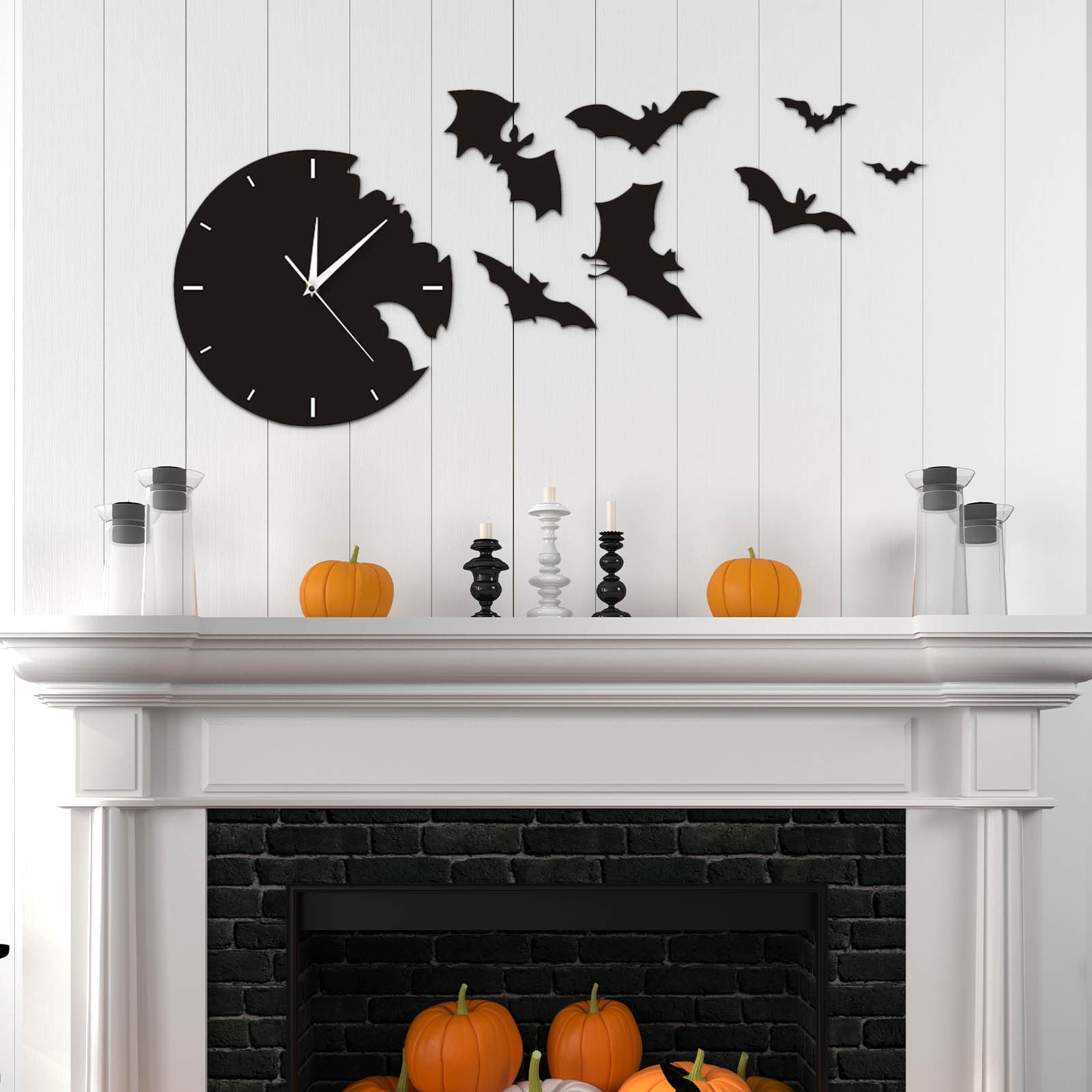 Hot6sl Halloween Bats Wall Clock Scary Bats Symbols Home Decor Contemporary Black Wall Clock 12.2×12.2×0.79