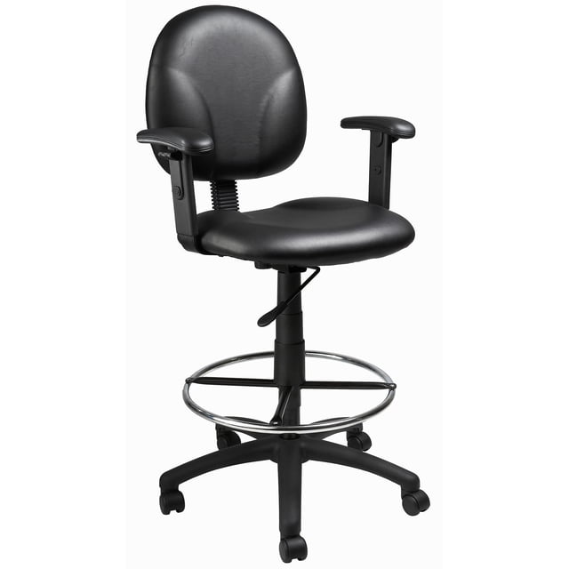 Boss Office Tabouret de Dessin Réglable à Accoudoirs en Similicuir Rembourré, Noir