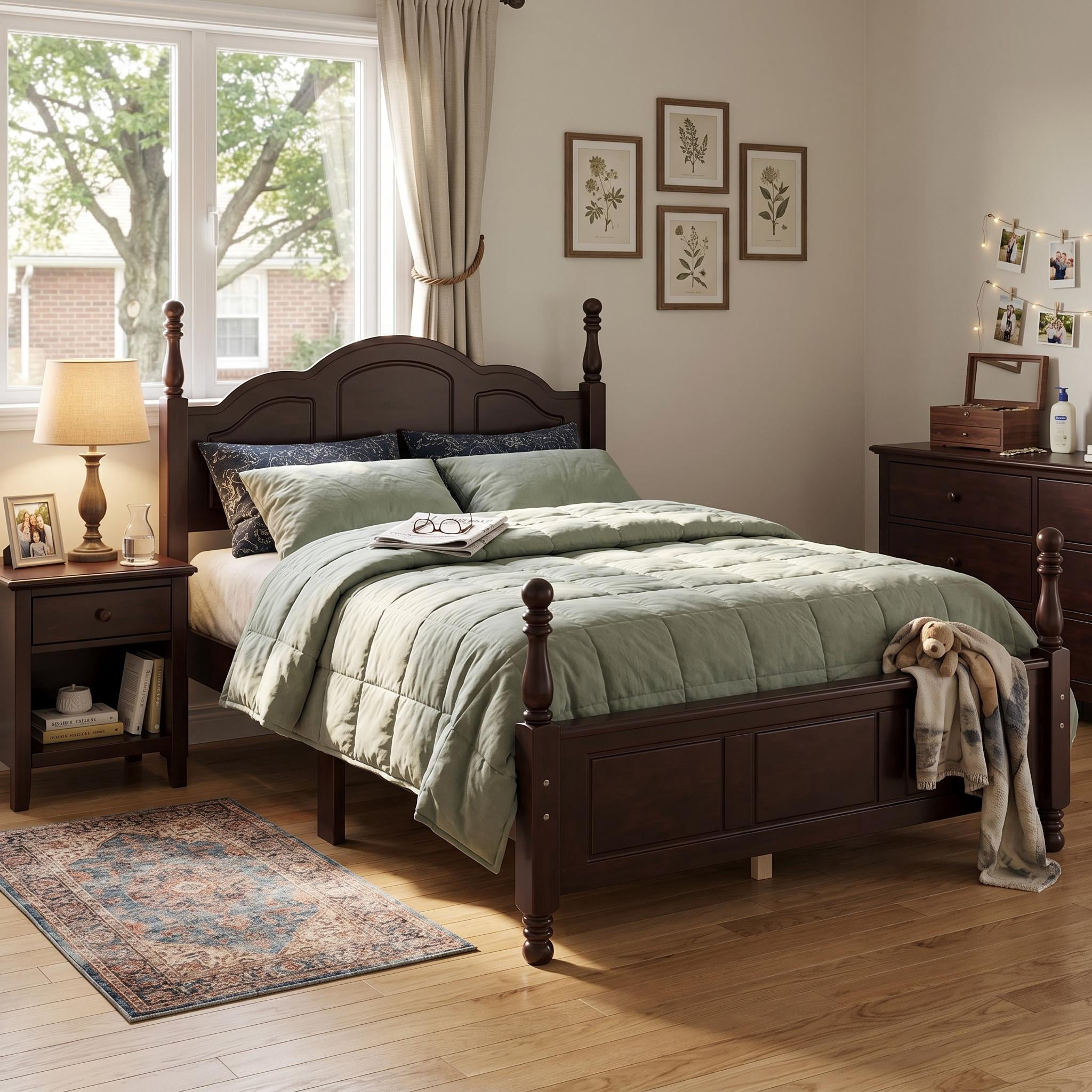 Homy Casa Full Size Wood Platform Bed Frame, Walnut Finish, Sturdy Slats, No Box Spring Needed, Easy Assembly, 550 lbs Capacity