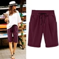 thumbnail image 1 of DPTALR Women's Summer Elastic Waist Drawstring Side Pocket Solid Color Short Pants 5/4, 1 of 6
