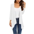 thumbnail image 1 of Mrat Sheer Cardigan for Womens 3/4 Sleeve Tops with Pocket Solid Irregular Flowy Jacket S-86 White XL, 1 of 5