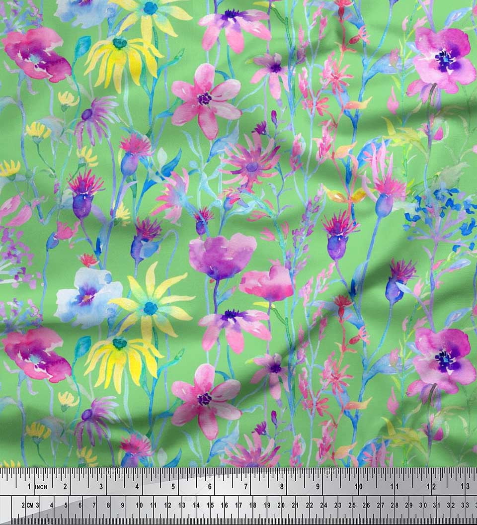 Soimoi Velvet Fabric Flower Watercolor Print Sewing Fabric Yard 58 Inch Wide