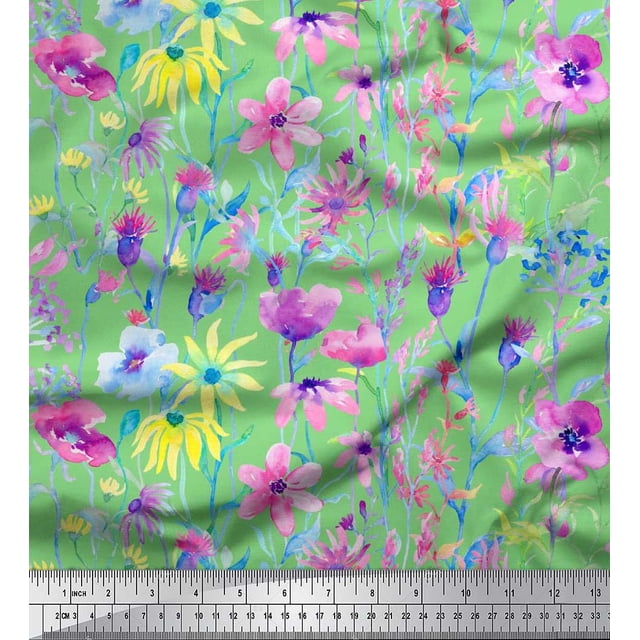 Soimoi Velvet Fabric Flower Watercolor Print Sewing Fabric Yard 58 Inch Wide