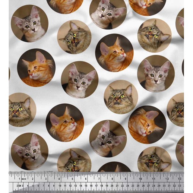 Soimoi Modal Satin Fabric Cat Face Animal Decor Fabric Printed Yard 42 Inch Wide