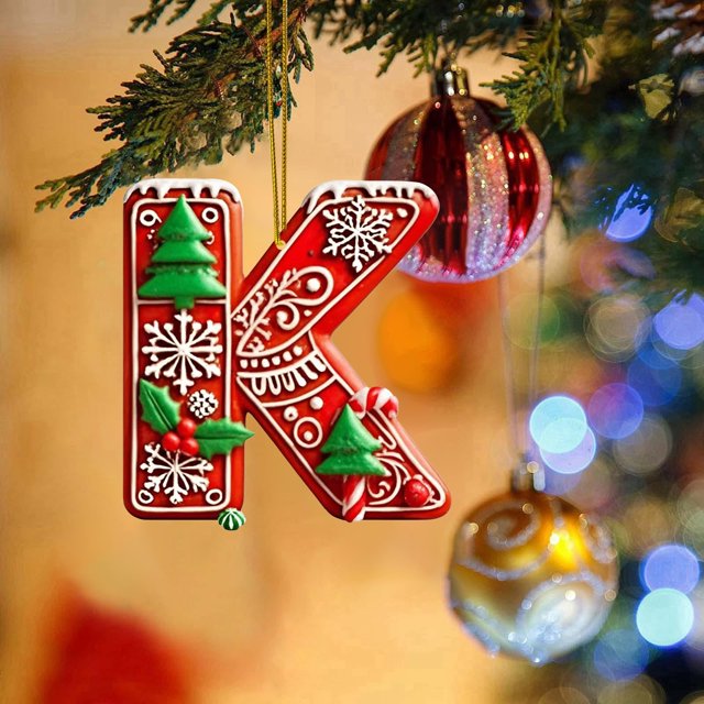 Hbdhejl 26 Pcs Lettres Rouges Décorations de Sapin de Noël Lettres de Canne de Bonbon avec Motif de Baies Mini Alphabet Ornements Suspendus Fête Maison Sapin de Noël Acrylique 2D