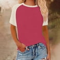 thumbnail image 2 of Swstbby Liquidation d'Économies d'Été 2025! pour Hauts pour Femmes Grande Taille, Chemises d'Été pour Femmes, Haut Mode à Manches Courtes Imprimé Contrastant à Col Rond pour Femme Vin G, 2 of 5