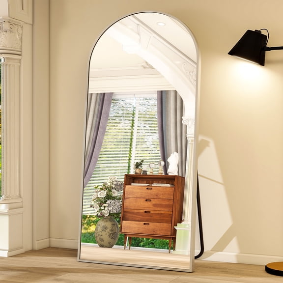 BEAUTYPEAK Miroir Pleine Longueur Surdimensionné Arqué 76"x34 Pouces Miroirs sur Pied pour Appuyer Ou Poser, Argent