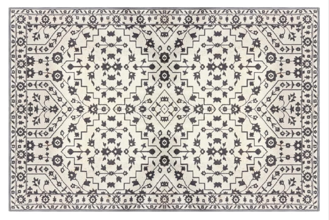 Home Decor Inc. – Tapis en nylon gris clair et anthracite à médaillon ornemental avec bordure – 4 pi x 6 pi – Recommandé pour le salon, la chambre et la salle à manger