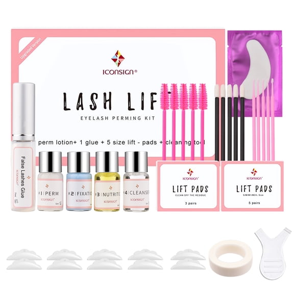 ICONSIGN Lash Lift Kit Eyelash Perm Set Semi-Permanent Eyelash Perming Curling Kit with Lift Pads Cleaning Tool