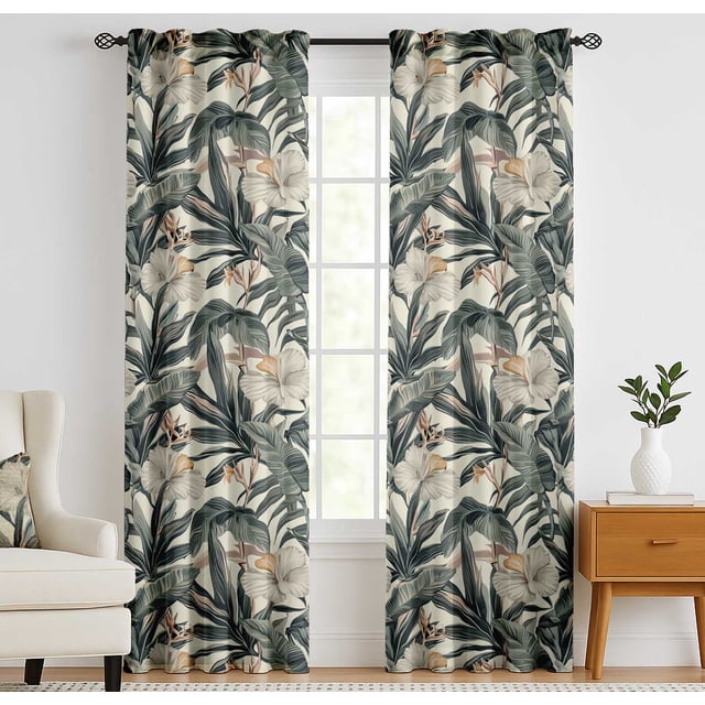 Vargottam Cotton Curtains for Windows - 3-in-1 Rod Pocket/Back Tab Short Window Drapes - Light Filtering Cotton Panels - Set of 2, 52"x63" - Botanical Pattern (Green)