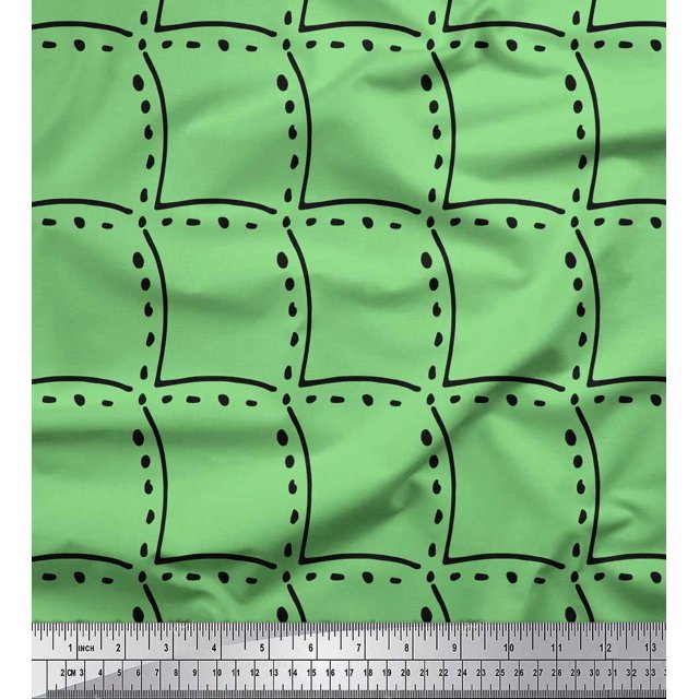 Soimoi Green Rayon Crepe Fabric Tendril & Abstract Printed Fabric 1 Yard 46 Inch Wide