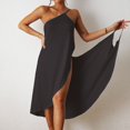 thumbnail image 2 of Ladies Sling Midi Dress Asymmetric Solid Color Slim Fit Backless Vacation Outfit, 2 of 8