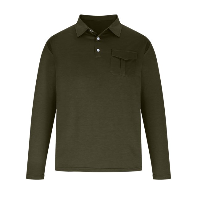 RXIRUCGD Mode Hommes Décontracté Couleur Unie Hauts Manches Longues Col Rabattu Blouse Chemise, Vert Armée, Taille : m