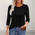 thumbnail image 2 of Olyvenn T-Shirts pour Femmes à Manches 3/4, Décontractés d'Été, Tendance, T-Shirt à Oeillets Plissé, Col Ras du Cou, Tunique à Manches Trois Quarts, Blouse Noire TG, 2 of 9