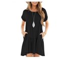 thumbnail image 1 of Women's Summer Crewneck Pocket Short Sleeve Dress Splicing Ruffle Swing Mid Length Loose Dress, 1 of 8
