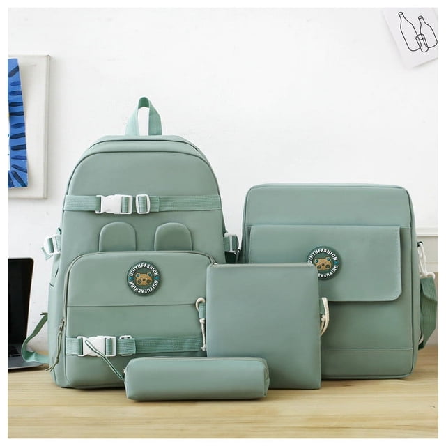 Canvas Backpack Set for School & College | 4-Piece Large Capacity | Includes Shoulder Bag, Pencil Case, Tutoring Bag | Ergonomic Design, Durable Zipper, Breathable Material | Fits Laptop & Books |