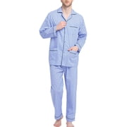 GLOBAL Mens 100% Cotton Pajamas Set Woven Drawstring Sleepwear Set with Top and Pants/Bottoms, 2-Piece Set, Size S-XXL
