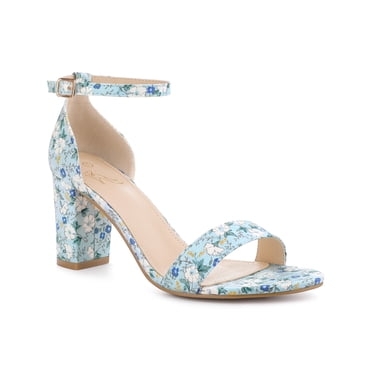 BLISSFUL STEP Women's Block Heel Sandal Open Toe Chunky High Heeled Ankle Strap Sandals Blue 7