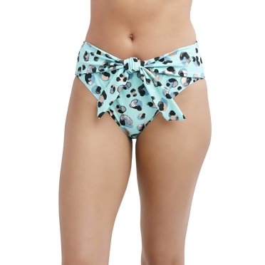 BCBGeneration Women's High Waisted Swimsuit Bottom with Tie Front, Mint, Small