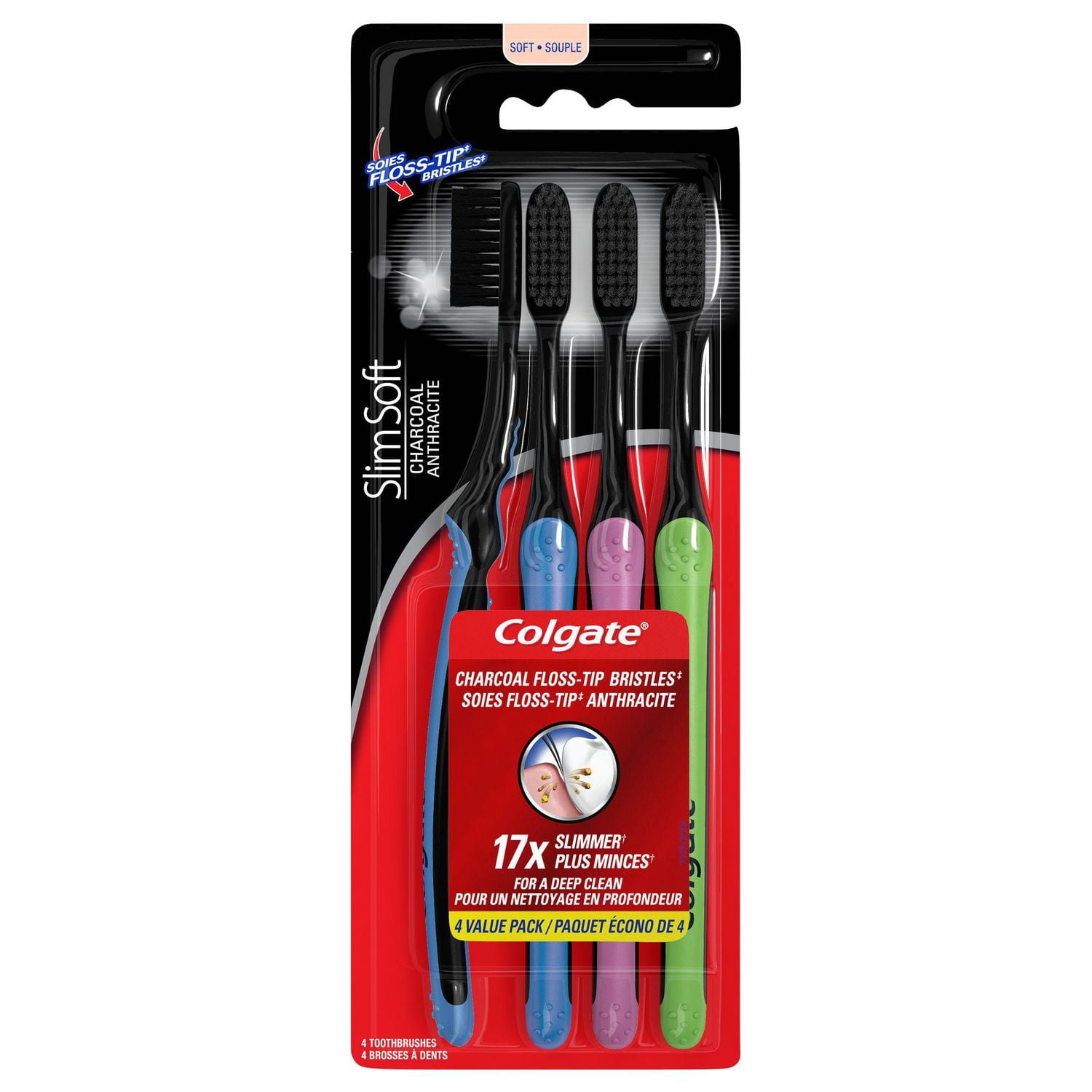 Colgate Slim Soft Brosse à Dents Anthracite Lot de 4