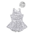 thumbnail image 3 of TSSOE Robe de Danse Moderne Jazz Ballet à Paillettes pour Filles avec Bandeau Costume de Performance Dos Croisé Justaucorps Bandeau Argenté 16, 3 of 7