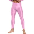 thumbnail image 4 of YUUMIN Men's Shiny Compression Pants Oil Glossy Stretchy Workout Sports Base Layer Trousers Pink M, 4 of 6