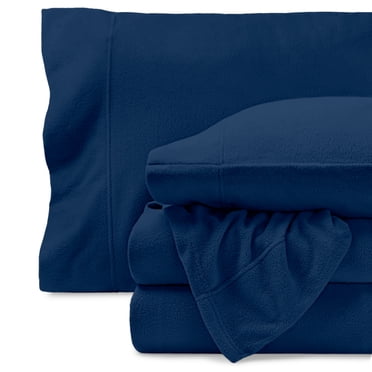 Bare Home Cozy Fleece Ensemble de Draps en Molleton - Molleton Polaire Ultra Moelleux - Poche Profonde - Très Grand Fendu, Bleu Foncé