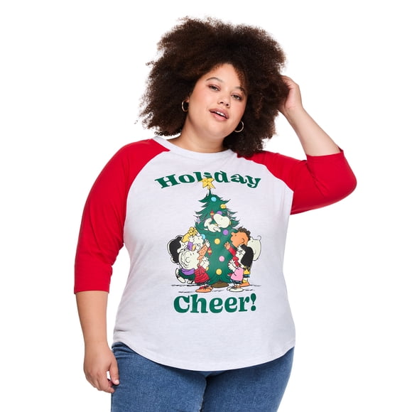 Peanuts Women's Plus 3/4-Sleeve Holiday T-Shirt
