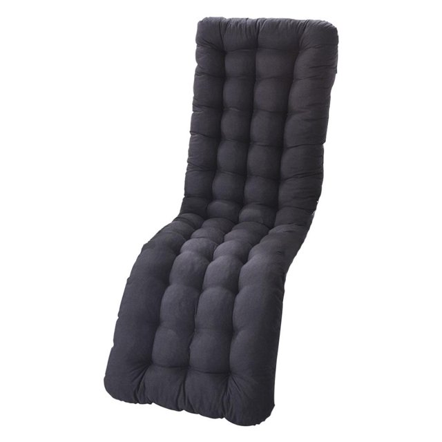 Polyester Recliner Cushion Rocking Deck Chair Pad Solid Chair Seat in a dark solid colour. The cushion features a tufted design with pearl cotton filling for high resilience and comfort. Measuring 48x170x8cm, it is suitable for most recliners and ideal for garden seating or indoor use.