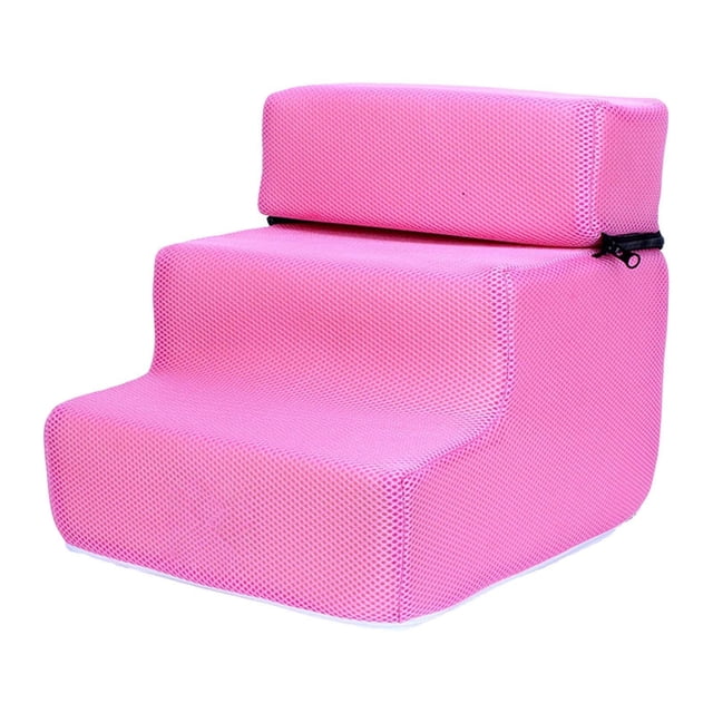 lionlar Comfortable Dog Stairs Ladder Ramp Cat Removable Pet Supplies 3 Steps for Indoor Pink