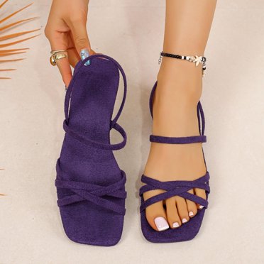 Fankiway Sandales Plates Antidérapantes pour Femmes à une Bride, Bride Fine, Talon Bas, Polyvalentes, Bout Ouvert, Décontractées, Printemps Été, Violet, 7