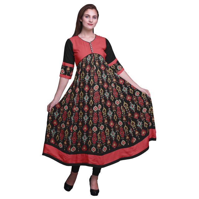 Bimba Kurti Longue Imprimée pour Femmes Robe Anarkali Indienne Haut Tunique Décontracté