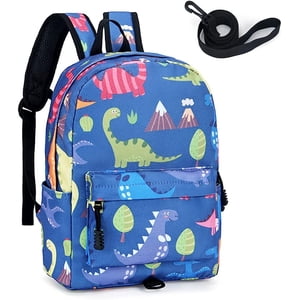 Sac à dos pour enfants, sac à dos dinosaure anti-dérapant, sac de jardin d'enfants avec harnais de sécurité, sac scolaire (bleu foncé)